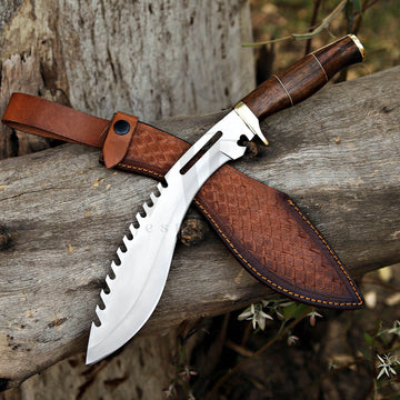Majestic Handmade Kukri Knife with D2 Steel Blade and Rosewood Handle with leather cover at best price in United State - majesticblades.com
